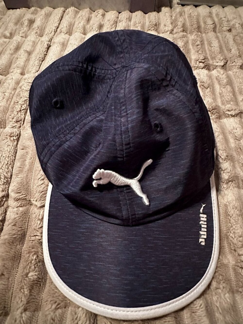 Puma Navy and White Heathered Performance Running Cap, Adjustable One Size